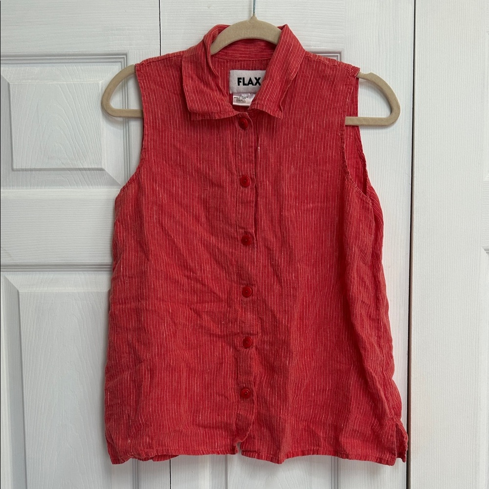 Flax Women's Button Down Orange-Red Sleeveless Shirt size small